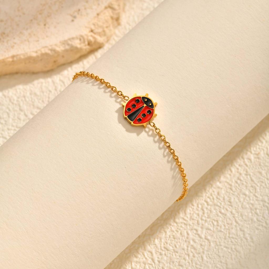 Cute Stainless Steel Animal Bracelet for Women Little Girl,Fashion Magic Ladybug Lady Lucky Adjustable Bracelets,Sweet Jewelry