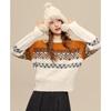 Betu Women's Retro Color Block Jacquard Round Neck Sweater