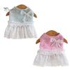 Breathable Dog Clothing Knitted Sleeveless Dress, White Tutu Puppy Princess Cute Girl Dress Pet for Summer with Lace Faux Pearl Bow, Female Small Dogs
