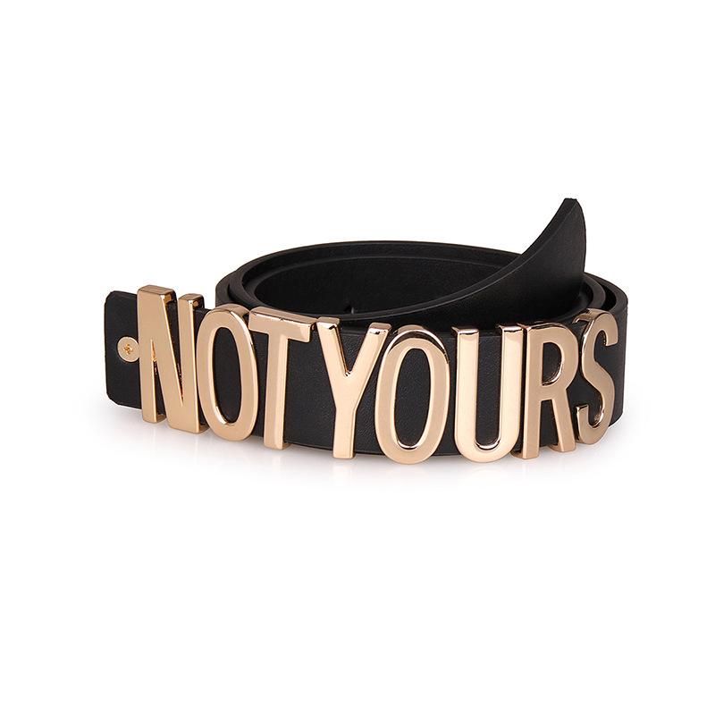 New Female English Letter Combination Fashionable Snap Street Personality Versatile Belt Black