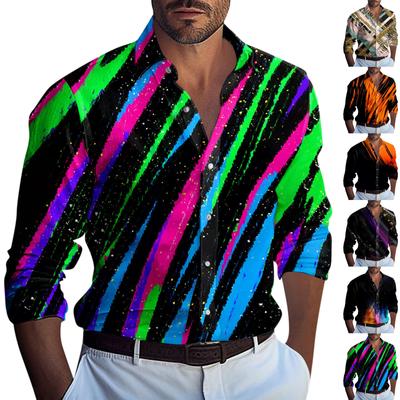 Men's Summer New Loose Print Long Sleeve Shirt Cardigan Beach Shirt