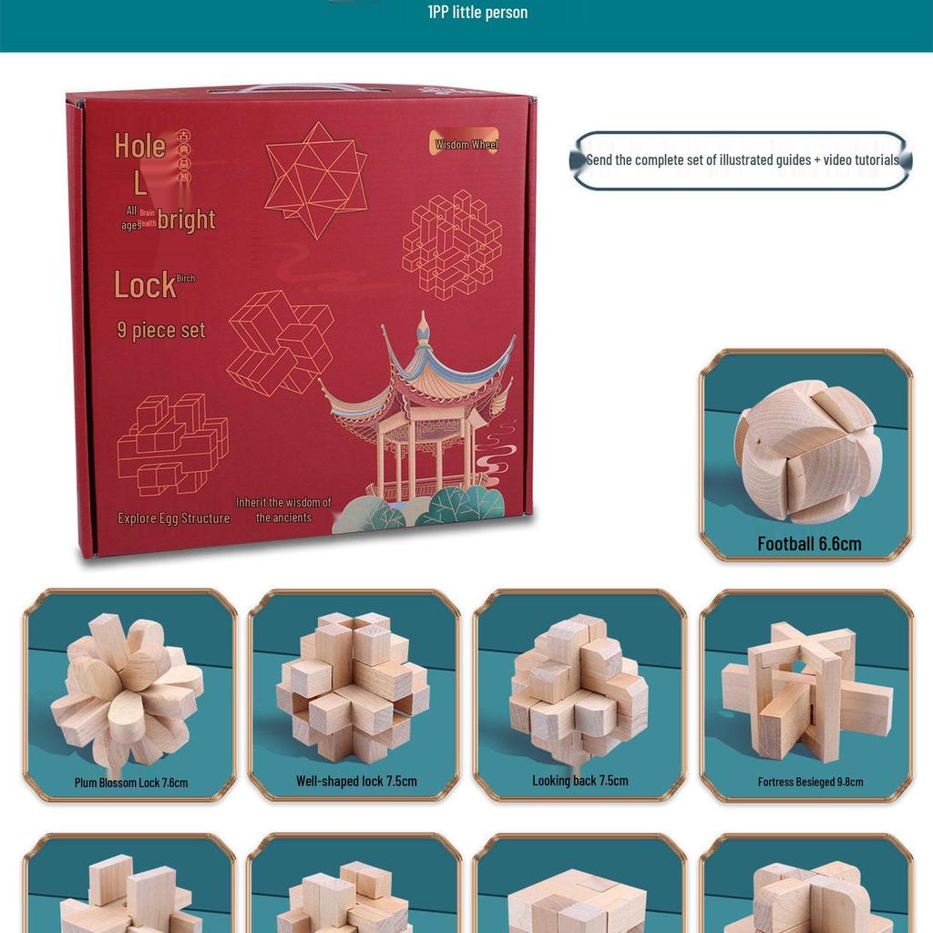 36-Piece Beech Wood Kongming Lock Set: Educational Building Blocks for Kids