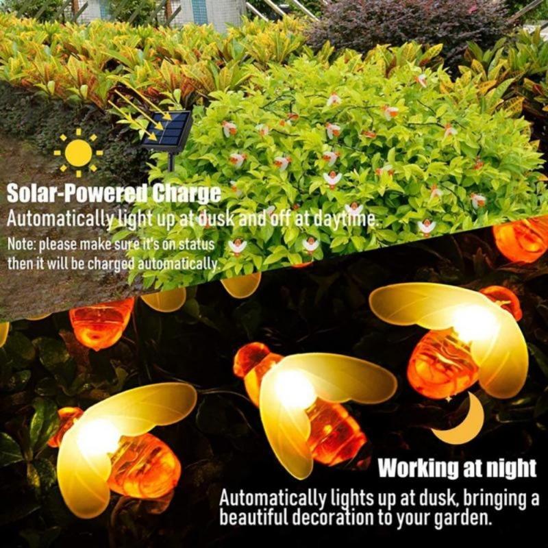 10M Solar Outdoor Cute Honey Lamp String Fairy Fairy Tale Copper Wire Lamp Garden Lawn Plant Decoration Courtyard Party Holiday Wedding Decoration