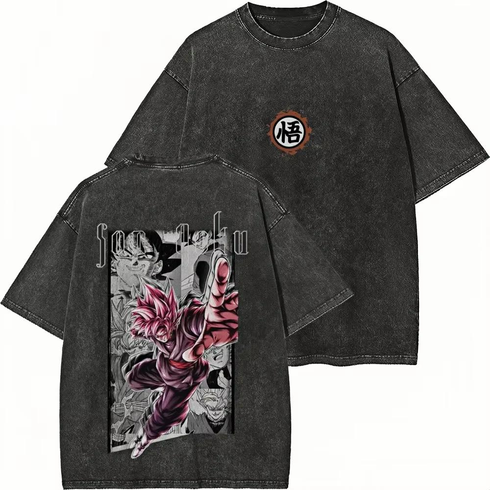 Drago Majin Buu Washed Graphic Print T-Shirt Unisex Summer Short Sleeve Pure Streetwear Tees