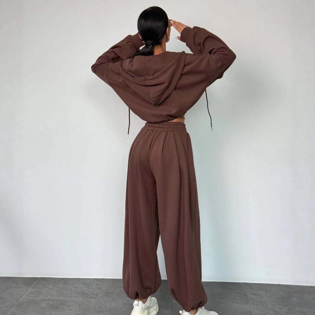 2025 Cross-border European and American Women's Clothing Amazon Hooded Long-sleeved Zipper Sports Casual Pants Commuter Fashion Suit