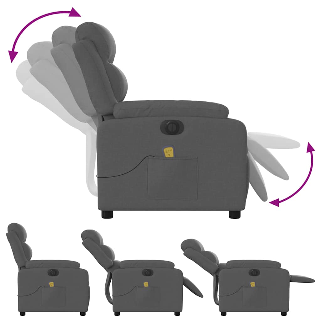 Vidaxl Reclining Massage Chair, Electric, Dark Grey, Fabric