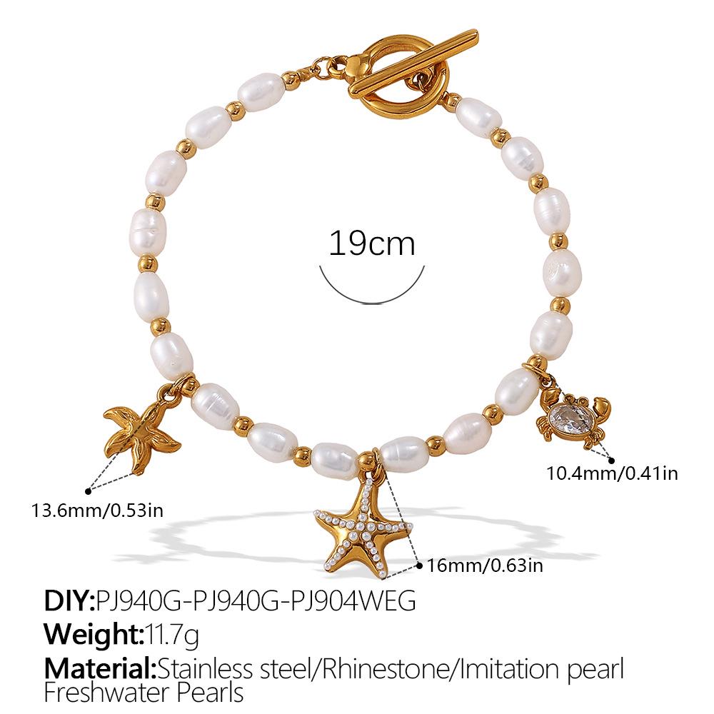 Elegant Pearl and Stainless Steel Beach-Style Necklace & Bracelet Set for Women