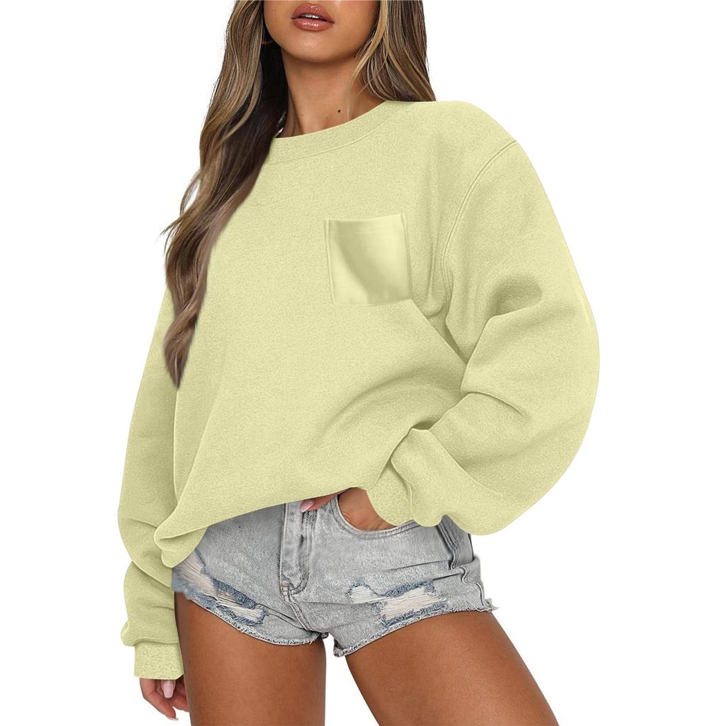 Women's Casual Fashion Round Neck Long Sleeve Sweatshirt With Pockets
