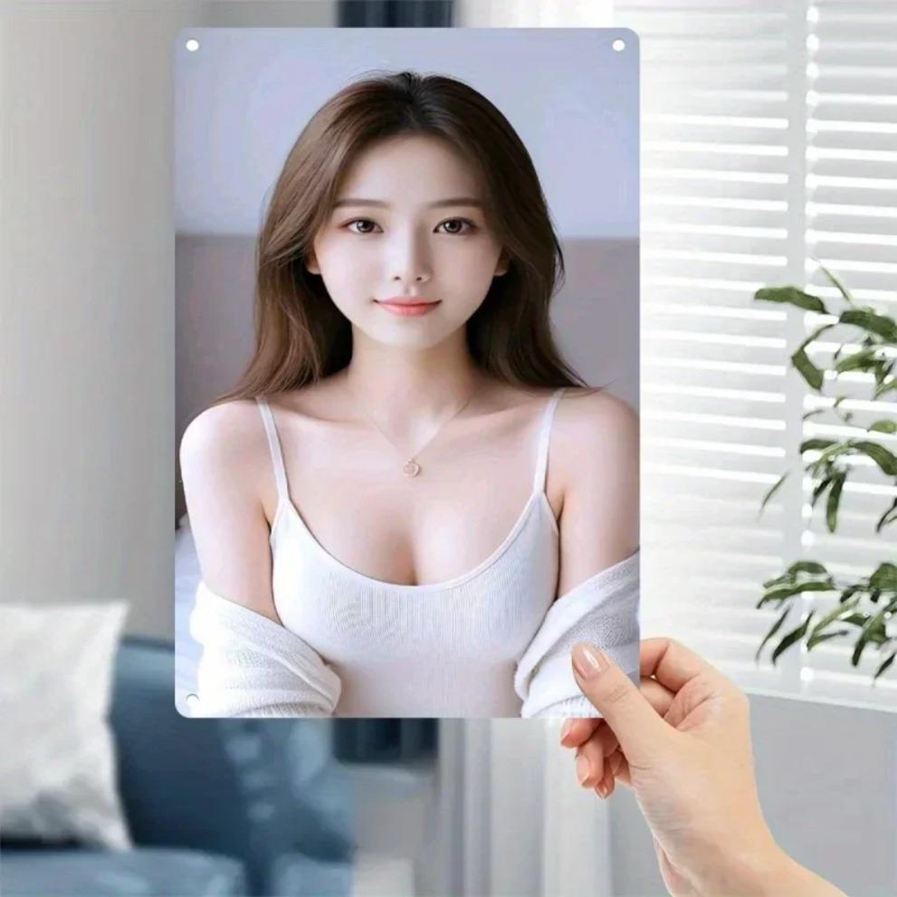 ShineArt Decoração de Parede em Metal Porta-Retrato de Retrato Feminino Vintage, Beleza Coreana Escritório em Casa Café Instalação Sem Ferramentas Presente