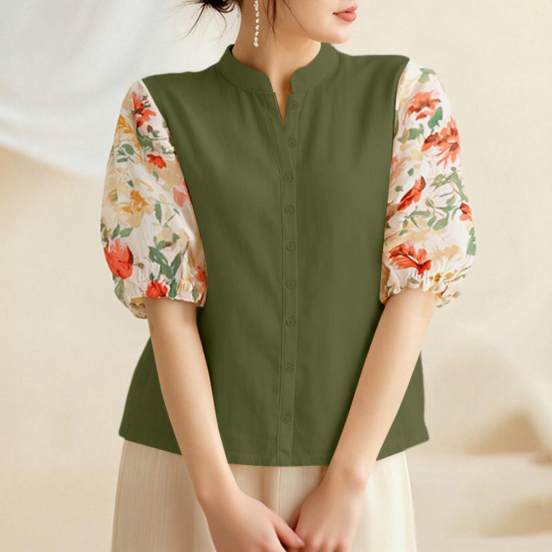 

ZANZEA Women Casual Stand Collar Loose Half Sleeve Blouse 5XL зелёный