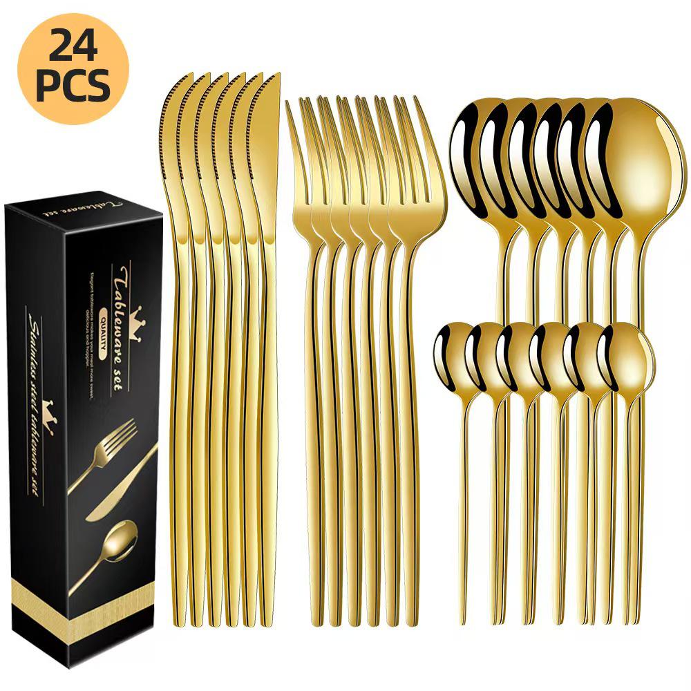 Portugal Stainless Steel 30-Piece Cutlery Set: Western Steak Knife, Fork, Spoon in Gift Box