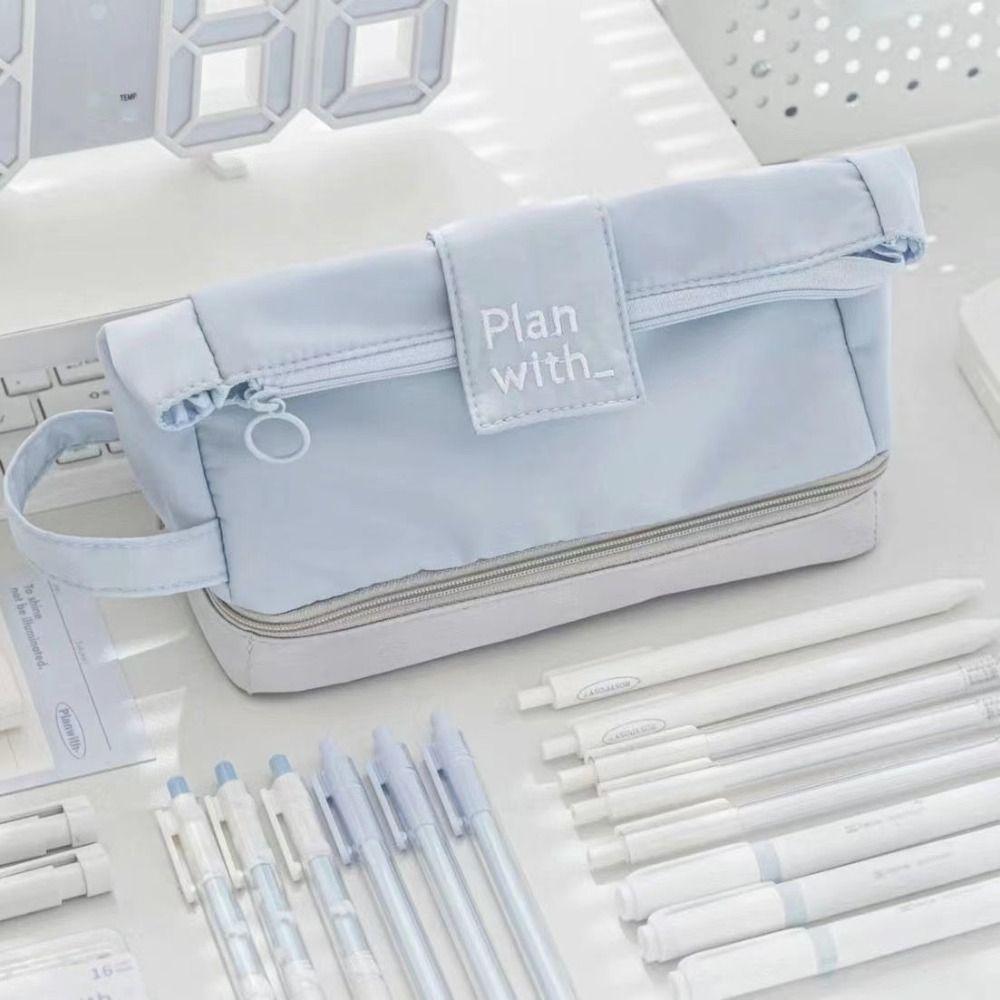 Double Layer Pen Bag Large Capacity Stationery Storage Pouch Portable Pencil Case  School Office