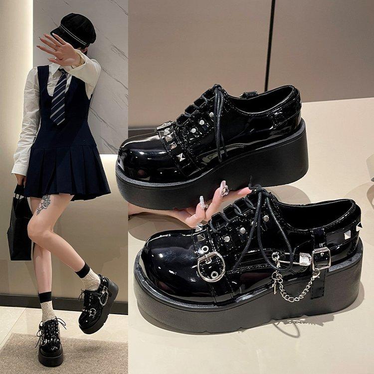 Subculture hottie muffin shoes summer goth style y2k dark punk platform small leather shoes women's single shoes
