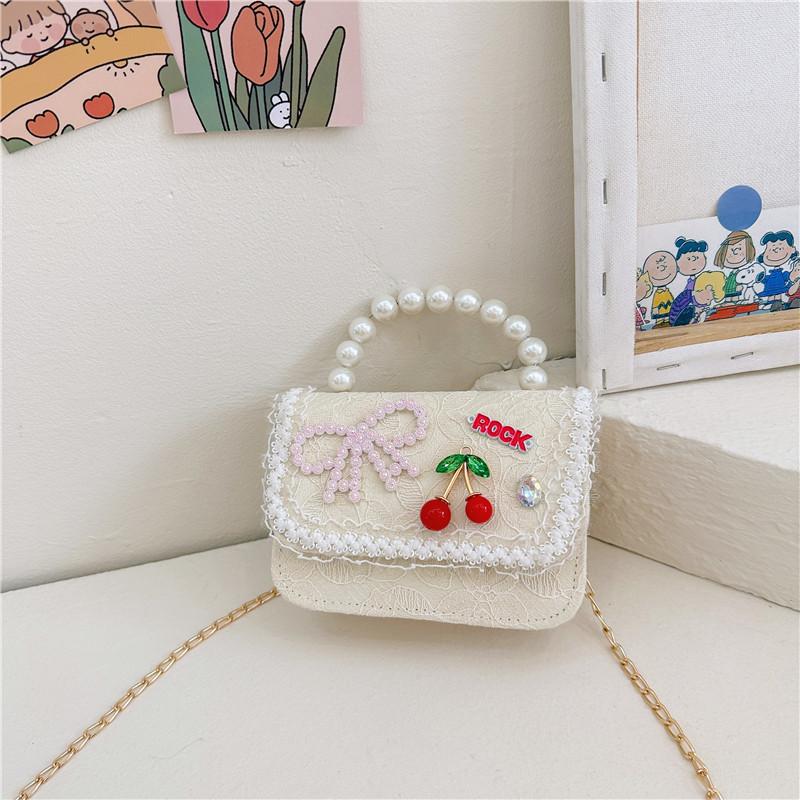 Stylish Lace Princess Mini Pearl Handheld Purse For Girls With Floral Patterns And Breathable Polyester