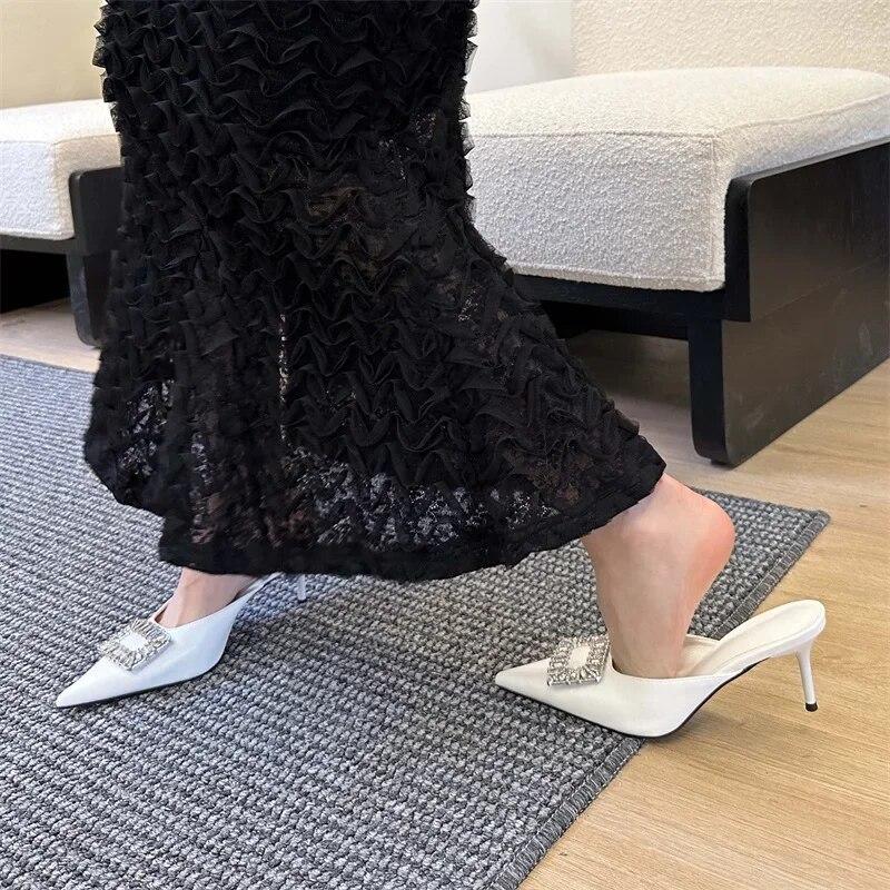 Eilyken/весенние женские тапочки с кристаллами и пряжкой на тонком каблуке — фото 10