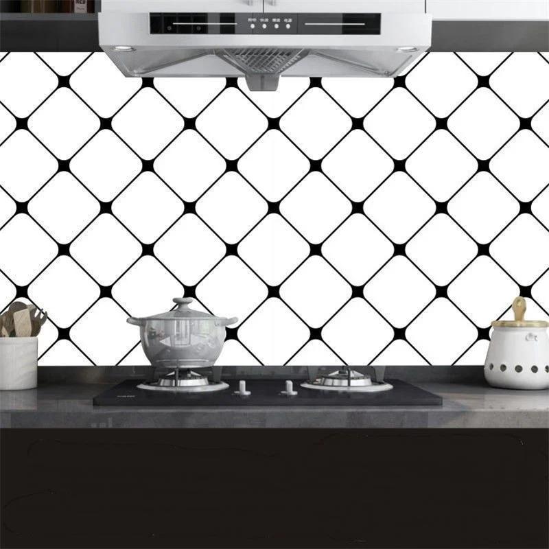 40cm Grid Oil-proof Sticker Kitchen Fireproof High Temperature Resistant Wall Sticker Self-adhesive Countertop Cabinet Wallpaper