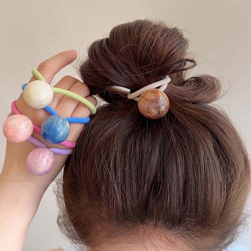 Fashion Colorful Ball Hair Rope for Women Girls Sweet Cute High Ponytail Elastic Acetate Hair Rope Hairbands Hair Accessories