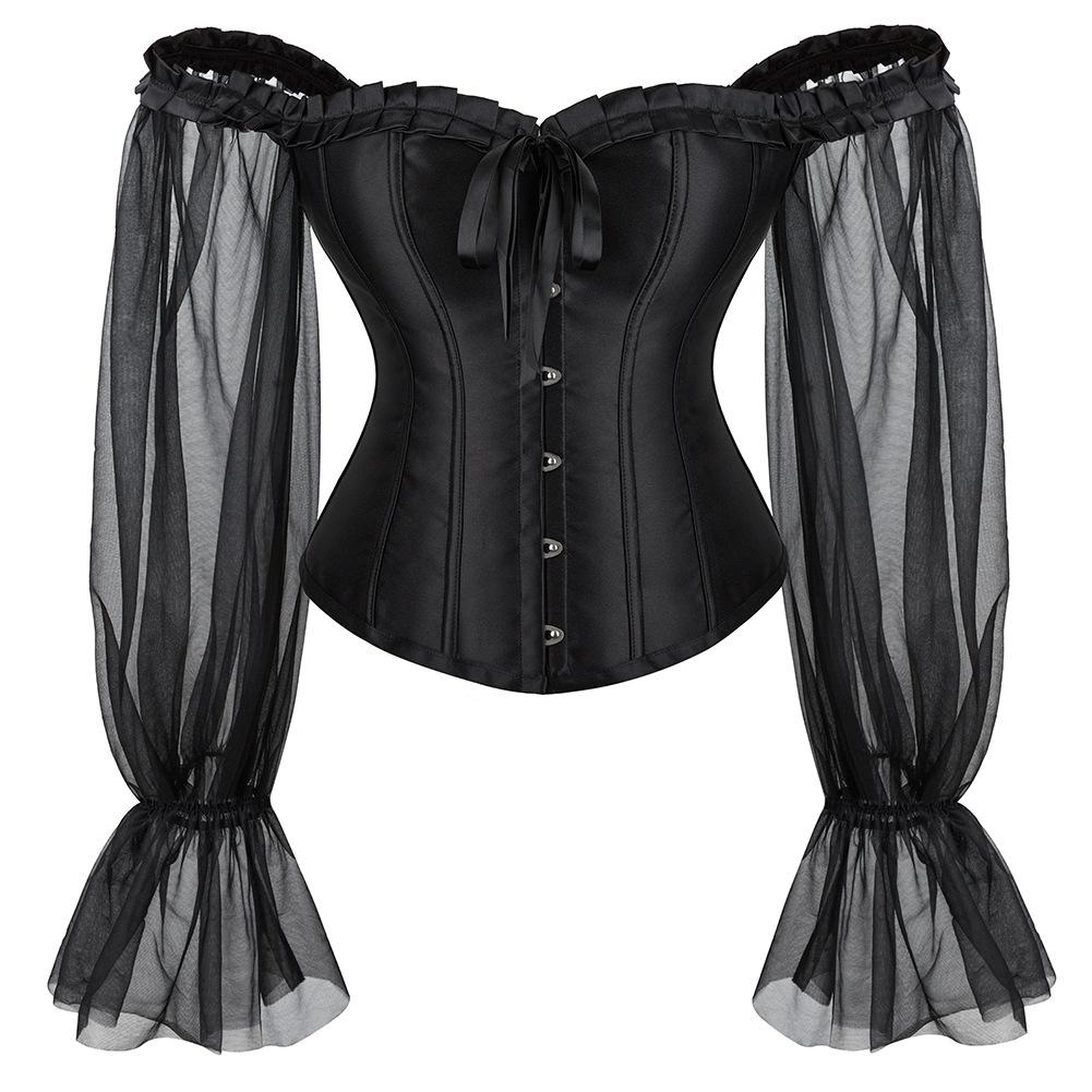 Vintage Mesh Bubble Sleeves Off-the-shoulder Corset European and American Street Sexy Shapewear Corset Fishbone Corset