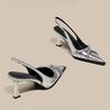 2025  Designer Women Sandals Fashion Pointed Toe Buckle Strap Metal High Heeled Kitten Heel Elegant Single Shoes Female