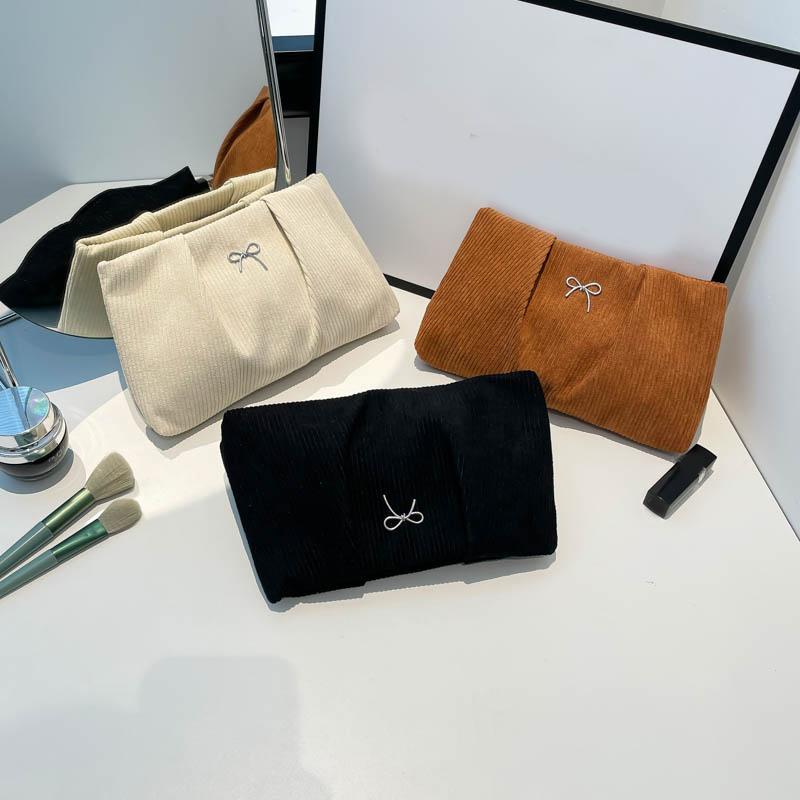 Bow Decoration Women Evening Clutch Bag Corduroy Evening Purse Large Capacity Soft Clutch