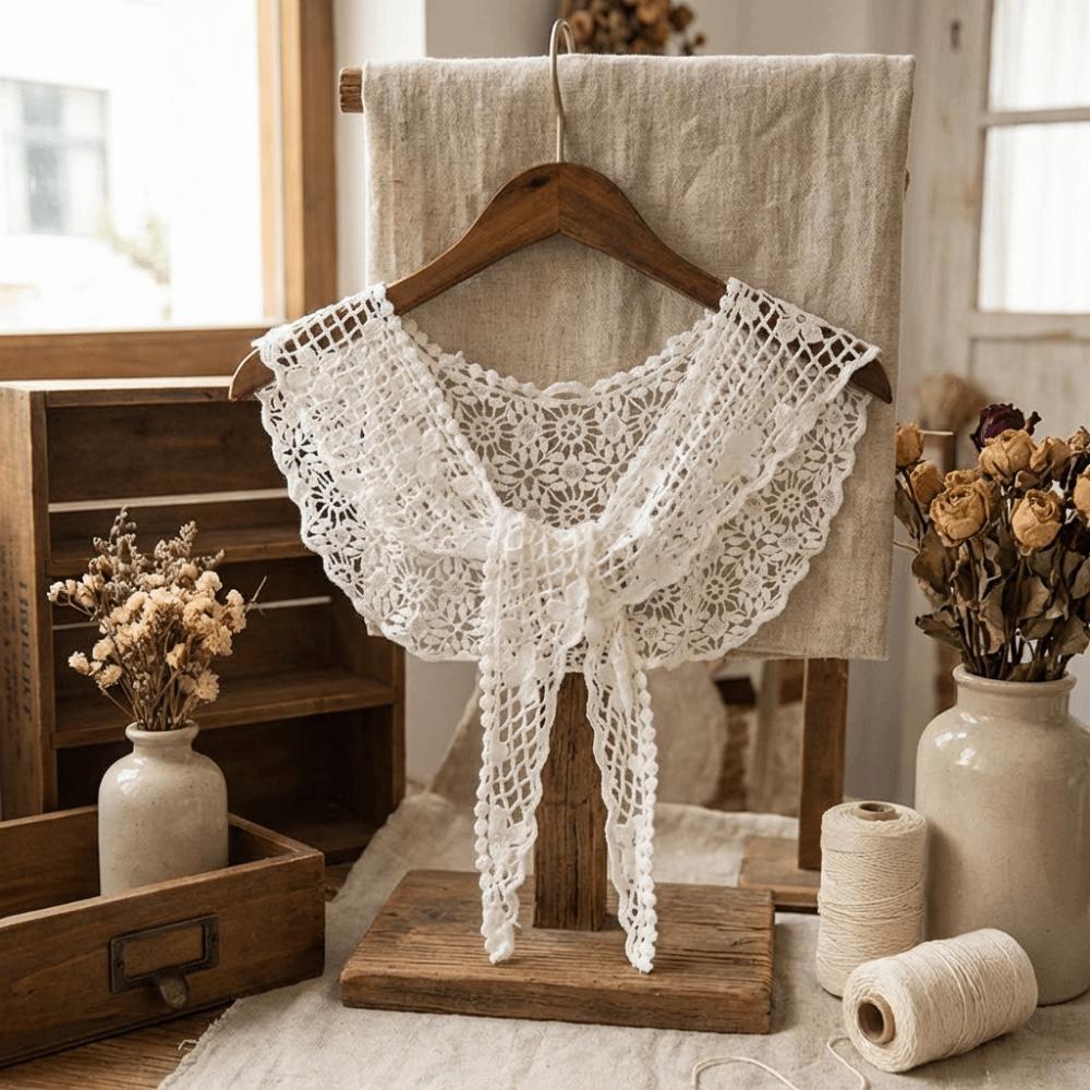 Solid Color Lace Shawl Thin Lace Knitted Shawl Artistic Design Hollow-out Shawl  Ladies Accessory
