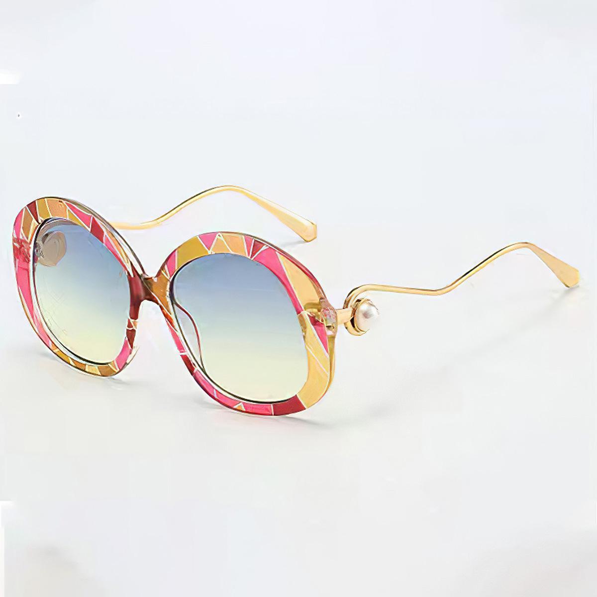 

Vintage Sunglasses for Men Exquisite and Fashionable Sunglasses with Golden Frame and Pink Yellow Trim Womens Sunglasses
