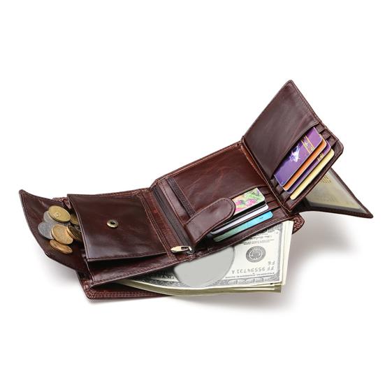 Men Short Faux Leather Wallet Large Capacity Bi-fold Wallet with Zipper Pocket Cash Coin Card Holder Folding Front Pocket Business Wallet