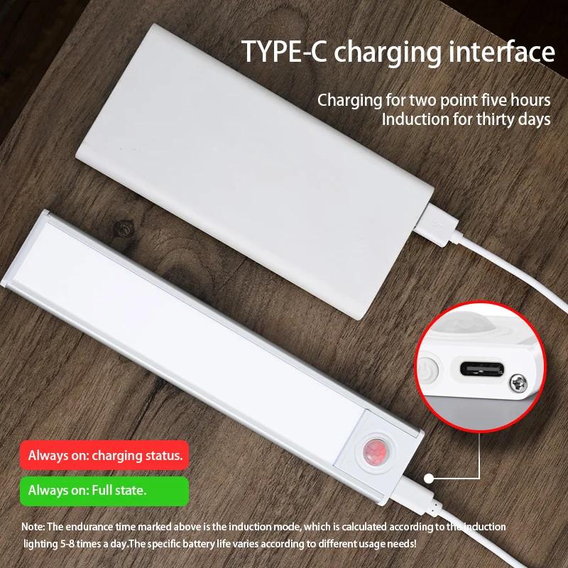LED Bar Lights Cabinet Light Motion Sensor Light USB TYPE-C Ultra-thin Portable Night Light For Kitchen Cabinet Bedroom Wardrobe