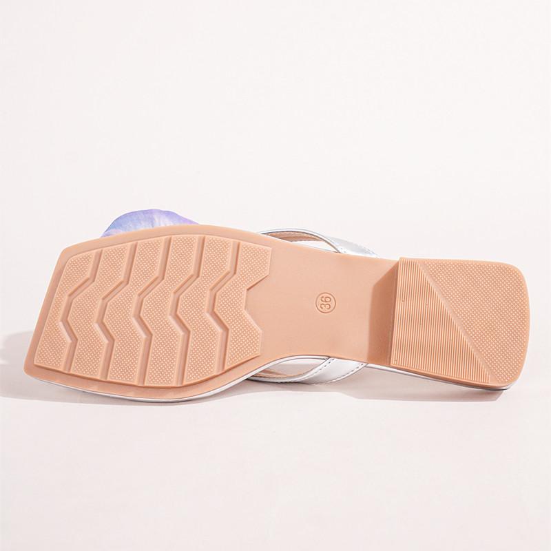 Fashion Luxury Flower Women Sandals Fashion Medium Heeled Square Toe Open-toe Large Size Women Flip-flops Simple Comfortable Women Flats
