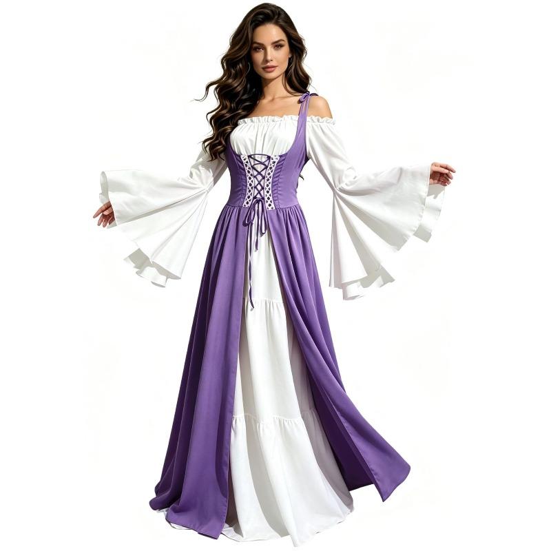 Abito pastorale medievale con maniche svasate e vita Vestito da cameriera rinascimentale vintage per performance teatrali