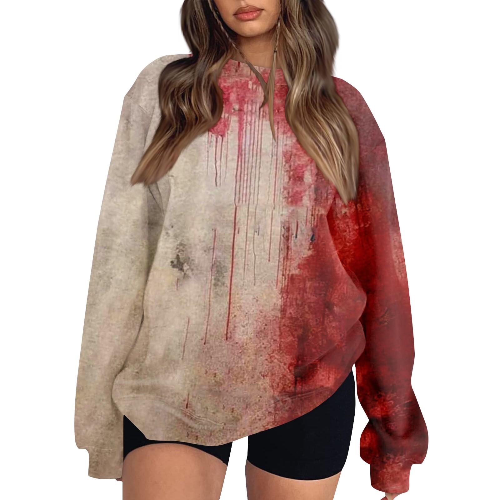 

Women s Fashion Casual Long Sleeve Halloween Printed Neck Sweatshirt Top M рожевий