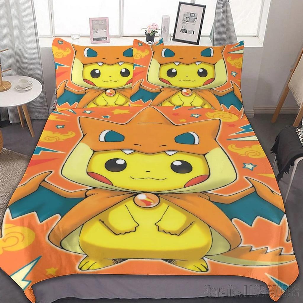 Anime Pokemon Pikachu Bedding Set Quilt Duvet Cover Comforter Bedclothes Twin Single King Kids Adult Gift