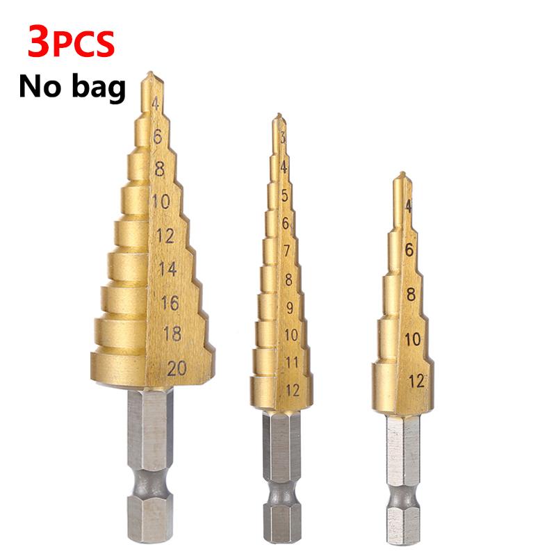 3pcs 3-12mm 4-12mm 4-20mm HSS Straight Groove Step Drill Bit Set Titanium Coated Wood Metal Hole Cutter Core Drill Bit Set