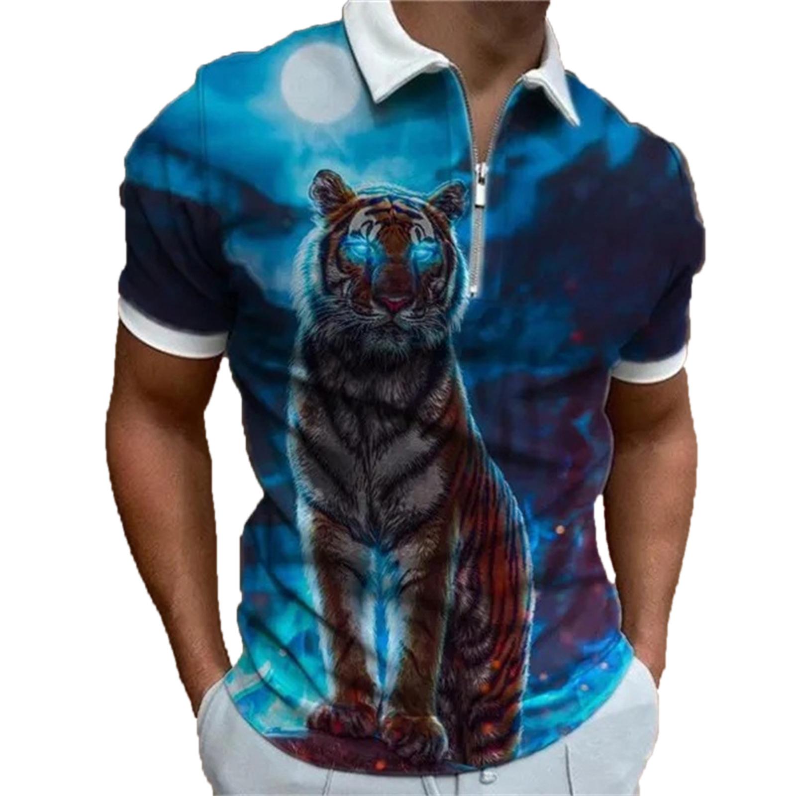 

Рубашки-поло на молнии с 3d принтом тигра, мужская спортивная одежда, футболка с животным узором, летние поло с короткими рукавами, топ для мужчин 6XL