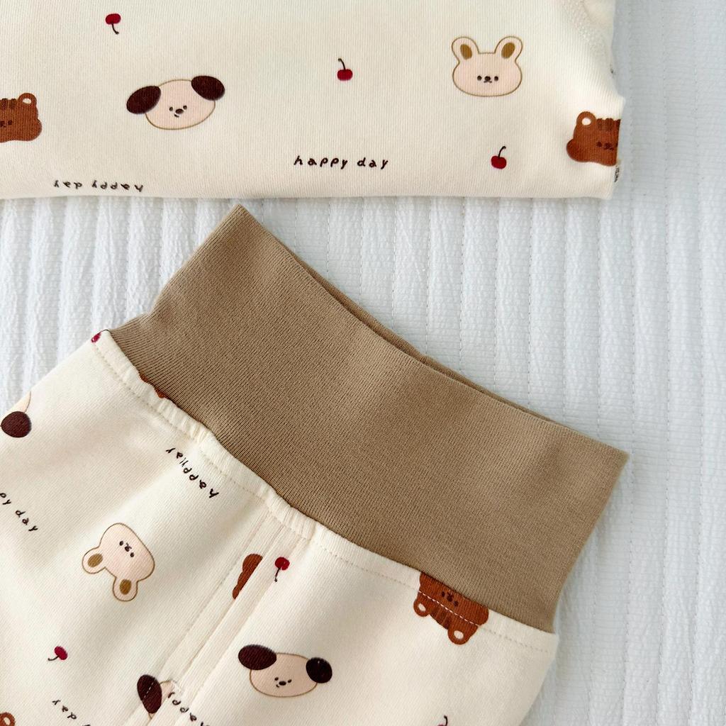 Baby Belly Protection High-Waisted Cotton Underwear Set - Autumn Toddler Pants & Flannel Separates
