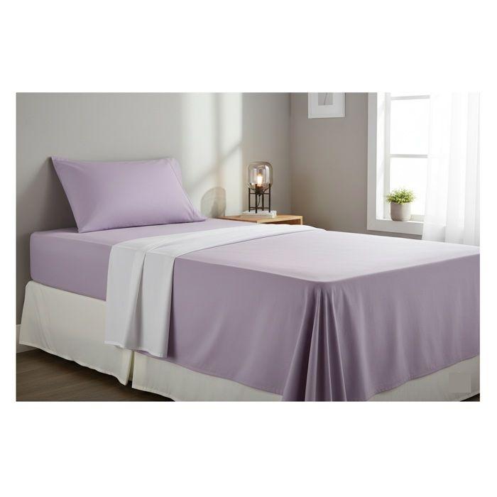 Drap housse percale de coton 90 x 190 cm Parme violet