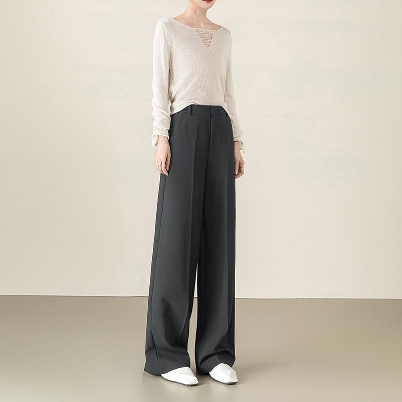 Suit Pants Women's Autumn Scimitar Wide-leg Pants High Waist Loose Trousers Acetic Acid Tencel Wool Pants Professional Wear Women's Casual