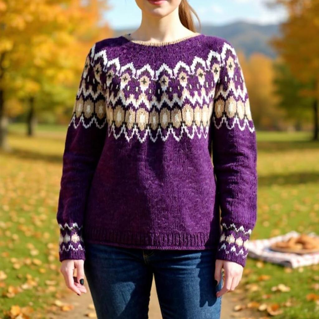Ladies' Fashion Sweater, Round Neck,Loose Pullover Long-sleeved Knitted Sweater
