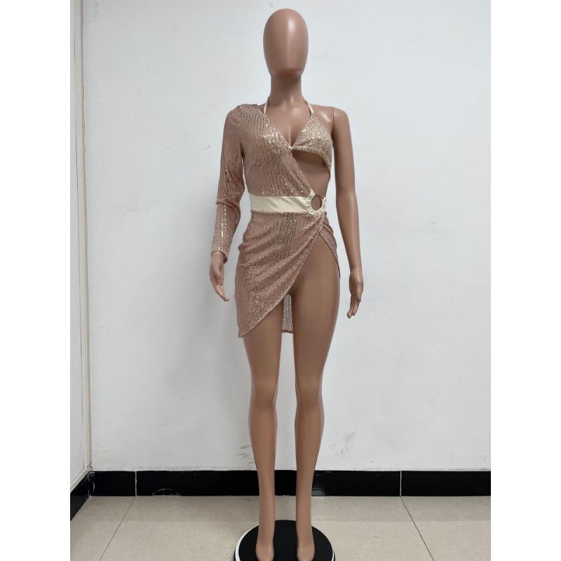 Women's Summer Fashion New Nightclub Hottie Backless Long Sleeved Dress