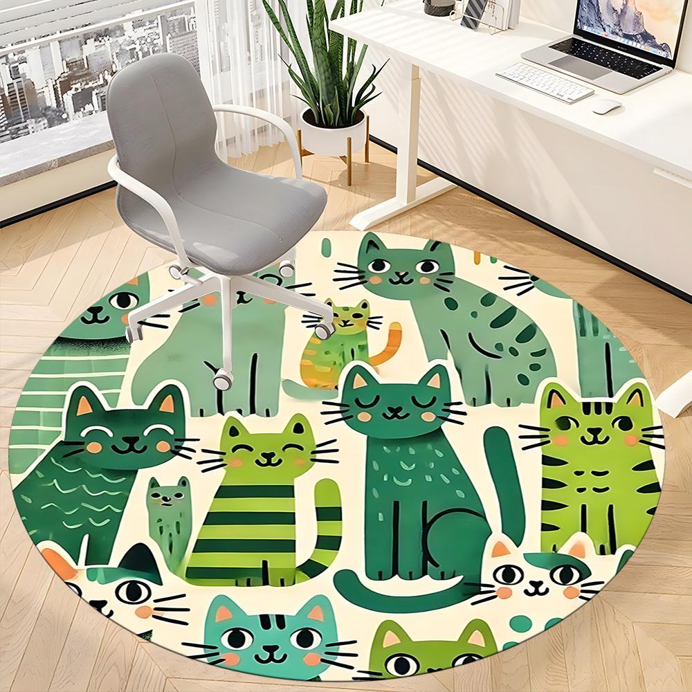 1pc Cat Family Office Round Area Rug, Indoor Mat Suitable ForOffice, Under Office Chairs Bedroom Living Room Home Decor, Room Deco,  N58