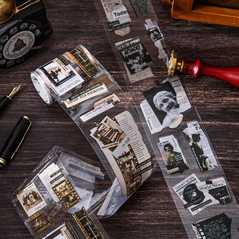 Retro Collage Die-cut Washi Tape & Circular Stickers for Journaling & DIY Decoration