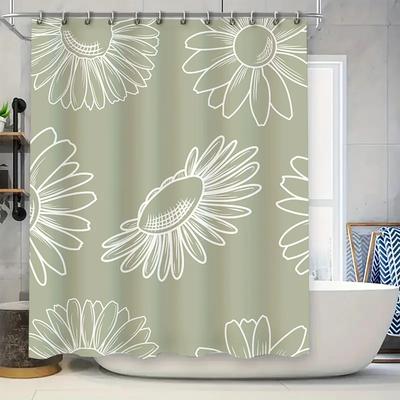 Modern Floral Shower Curtain Decorative Waterproof Washable for Bathrooms Green White Pattern
