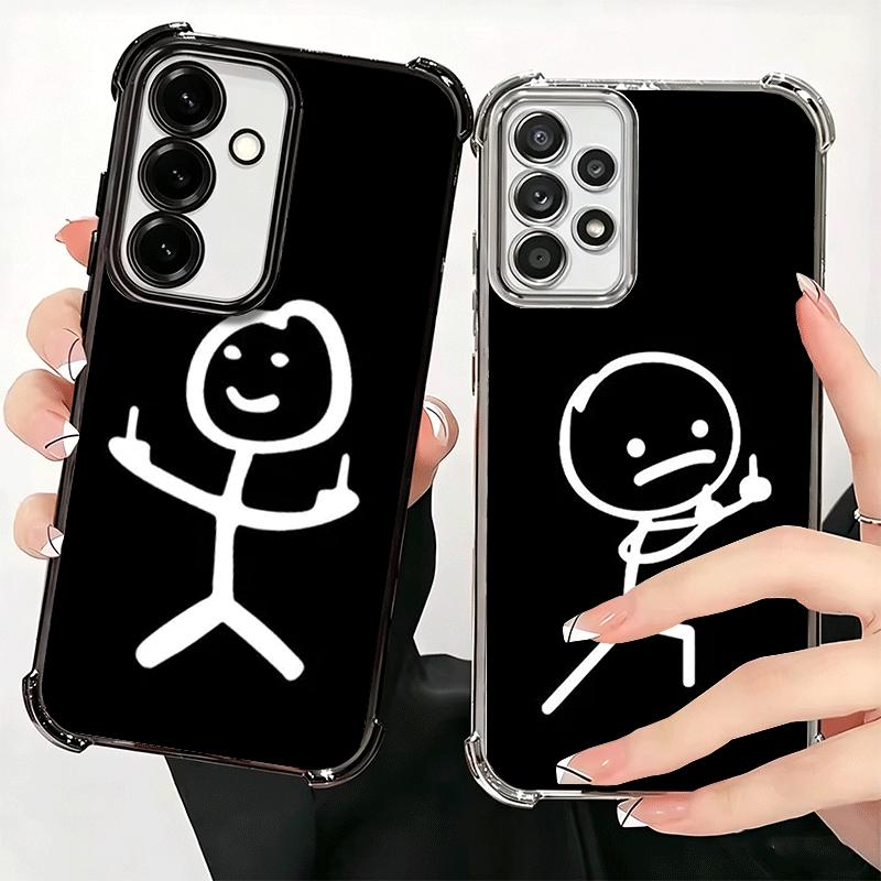 Funny Stickman Matchman Plating Phone Case For Samsung A17 A07 A37 A57 A16 A56 A15 A55 A14 A54 A13 A53 A26 A36 A25 A35 A24 A34 A