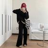 Casual simple fake two-piece knitted suit for women's autumn and winter new thickened crew neck top + wide-leg pants two-piece set