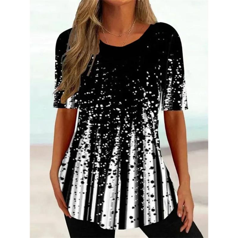 Simple Short-sleeved Fashion Women's Crew Neck T-shirt 3D Simple Color Printing Daily Wear Tops Comfortable Polyester Tees