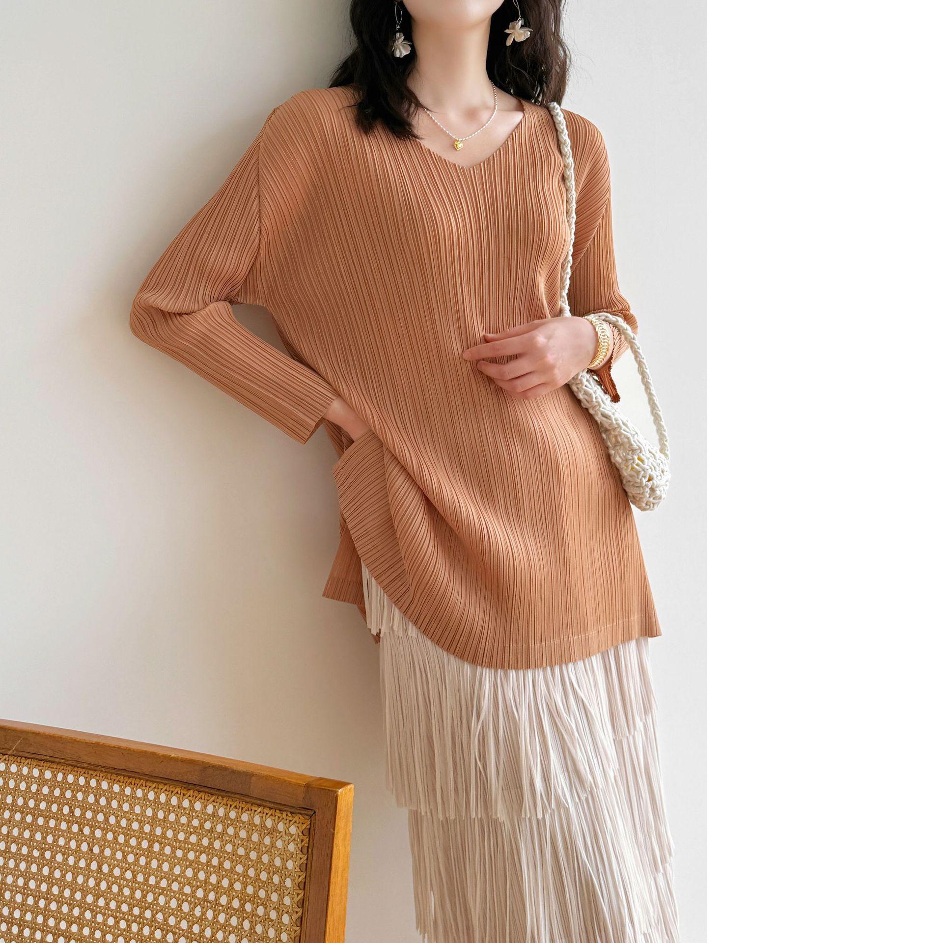 2026 Spring Miyake Pleated High-End Casual Mid-Length Top One Size