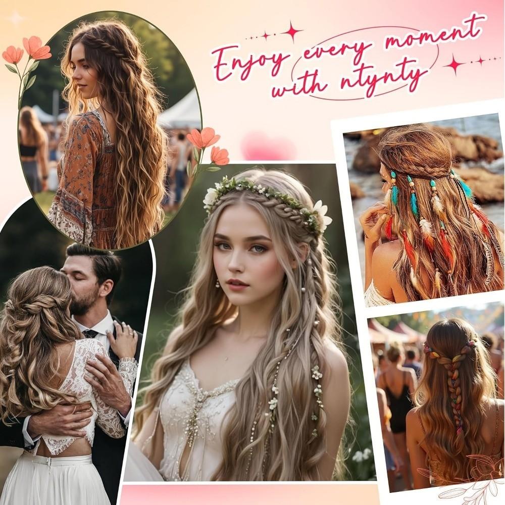 Estensioni per Capelli Clip-in Stile Bohemien 24 Pollici Trama a Mano Parrucca Accessori per Capelli