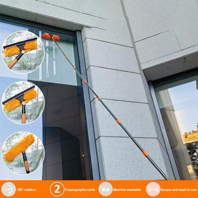 Manual Window Squeegee Cleaning Kit with Extension Pole Long Pole Stainless Steel Chenille Cloth Glass Wiper Scrubber