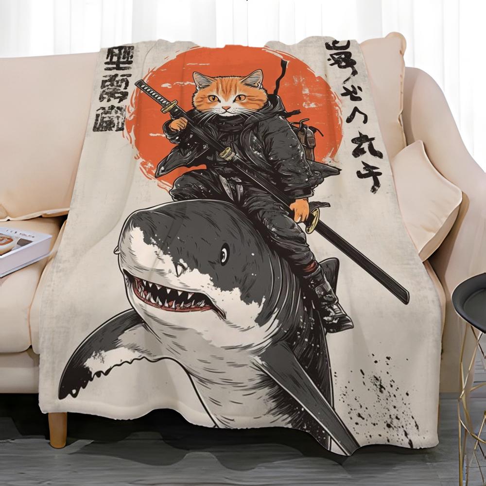 art theme Japanese Style Cat Throw Soft Coral Fleece Blanket 310gsm Fluffy Warm Throw for Sofa Bed Couch Bedroom Decor