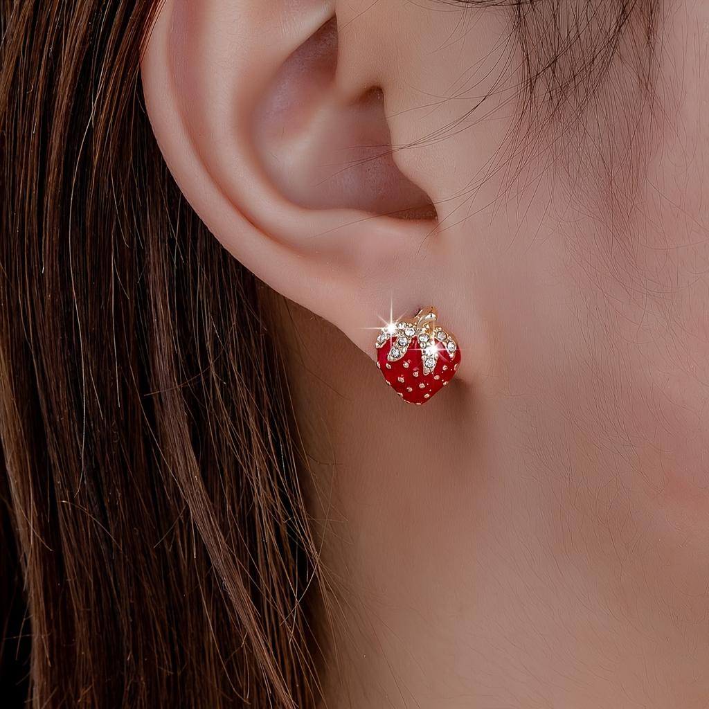 Strawberry Stud Earrings for Women, Light Luxury Elegant Dangle Jewelry Daily Wedding Vacation Gift